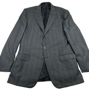 Gianni‎ Versace Couture 46L US 56L IT Grey Wool Pinstripe Blazer Medusa Jacquard